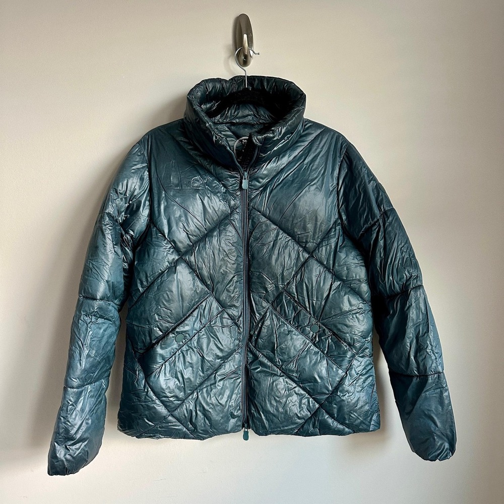 Save‎ The Duck Jacket Womens Medium Teal Quilted Puffer Plumtech Ultra Light Zip